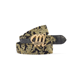 Mauri 0100/35 Men's Black & Gold Crocodile / Didier Fabric Belt (MAB1028) (Special Order)-AmbrogioShoes