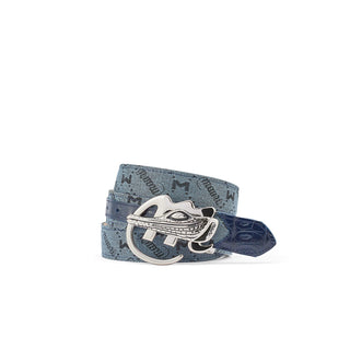 Mauri 0100/35 Men's Wonder Blue Exotic Crocodile / Mauri Fabric Belt (MAB1042) (Special Order)-AmbrogioShoes