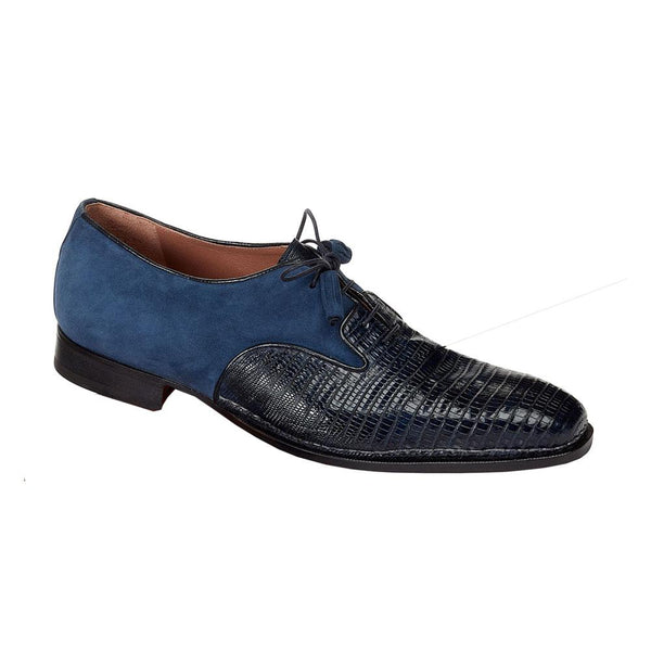Mauri 1083 Men's Handmade Abissinia Hand-Painted Lizard / Suede Blue Oxfords (MA3005)(Special Order)-AmbrogioShoes