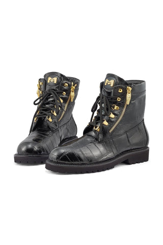 Mauri 3017/1 Hunter Black Exotic Alligator / Ostrich Leg Boots (MA5382)-AmbrogioShoes
