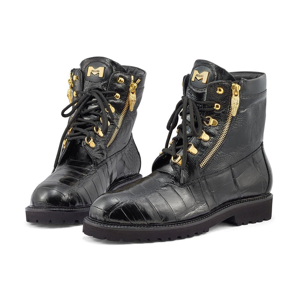 Mauri 3017/1 Hunter Men's Shoes Black Exotic Alligator / Ostrich Leg Boots (MA5382)-AmbrogioShoes