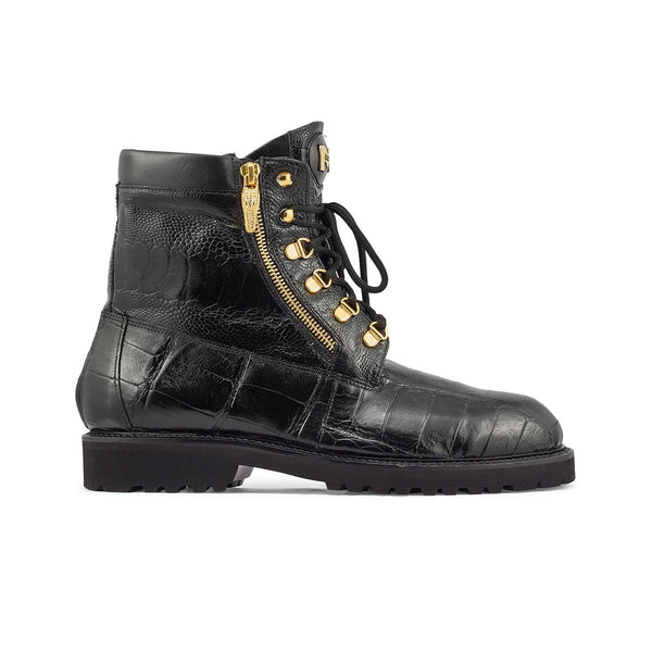 Mauri 3017/1 Hunter Men's Shoes Black Exotic Alligator / Ostrich Leg Boots (MA5382)-AmbrogioShoes