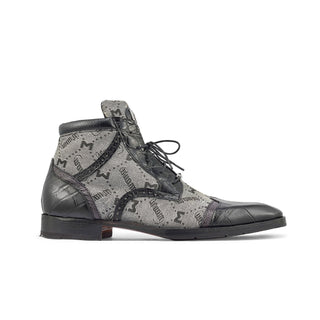 Mauri 3069 Jetset Men's Shoes Exotic Alligator Skin /Ostrich Leg / Mauri Fabric Derby Boots (MA5396)-AmbrogioShoes