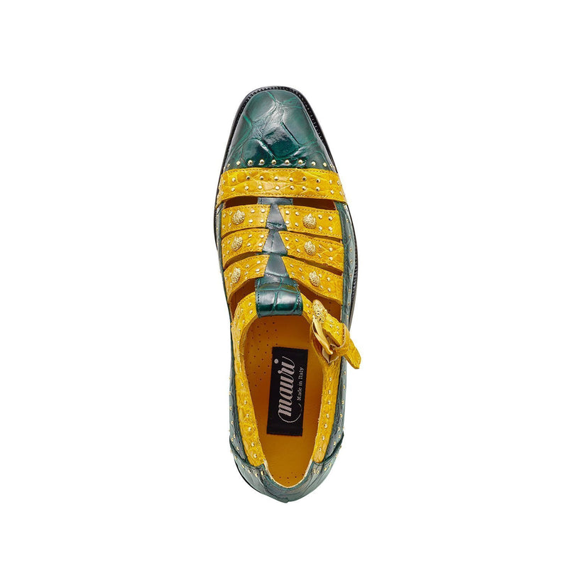 Mauri 3082 Olympus Men's Shoes Hunter Green & Yellow Exotic Alligator / Crocodile Flanks Loafers (MA5312)-AmbrogioShoes