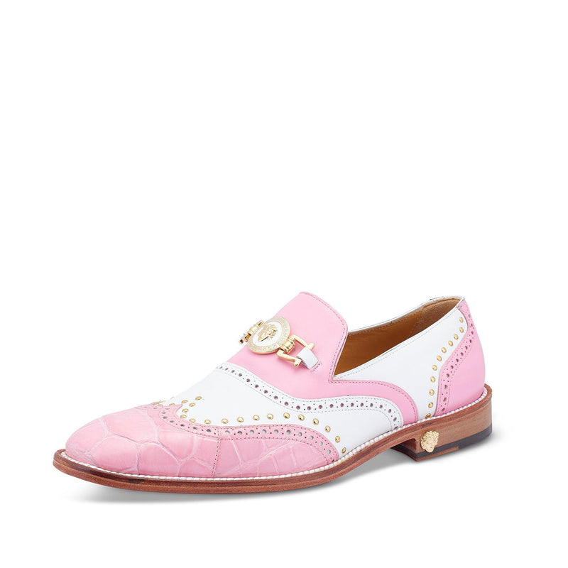 Mauri 3092 Gambino Men's Shoes White & Taste of Berry Exotic Crocodile / Calf-Skin Leather Loafers (MA5426)-AmbrogioShoes