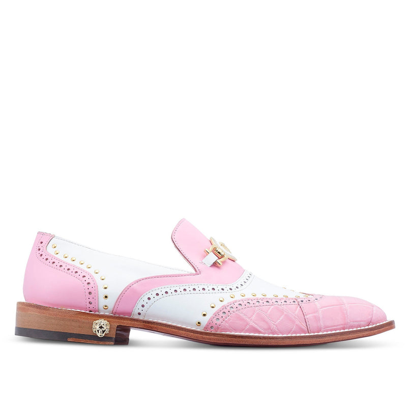 Mauri 3092 Gambino Men's Shoes White & Taste of Berry Exotic Crocodile / Calf-Skin Leather Loafers (MA5426)-AmbrogioShoes