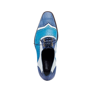 Mauri 3093 Lucky Men's Shoes Two-Tone Blue & White Exotic Alligator/ Calf-Skin Leather Oxfords (MA5428) (Special Order)-AmbrogioShoes