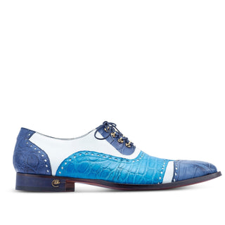 Mauri 3093 Lucky Men's Shoes Two-Tone Blue & White Exotic Alligator/ Calf-Skin Leather Oxfords (MA5428) (Special Order)-AmbrogioShoes