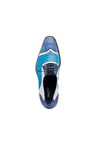 Mauri 3093 Lucky Two-Tone Blue & White Exotic Alligator/ Calf-Skin Leather Oxfords (MA5428)-AmbrogioShoes