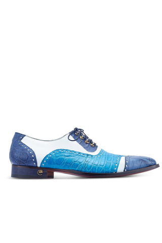 Mauri 3093 Lucky Two-Tone Blue & White Exotic Alligator/ Calf-Skin Leather Oxfords (MA5428)-AmbrogioShoes