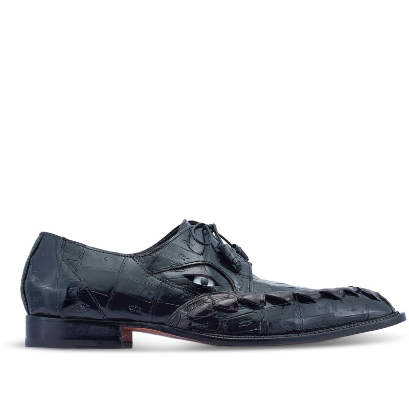 Mauri 3094 Slayer Men's Shoes Black Exotic Hornback / Crocodile Eyes Derby Oxfords (MA5436)-AmbrogioShoes