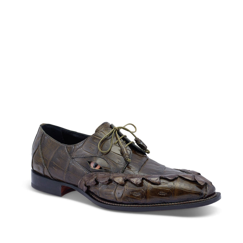 Mauri 3094 Slayer Men's Shoes Money Green Exotic Hornback / Crocodile Eyes Derby Oxfords (MA5435)-AmbrogioShoes