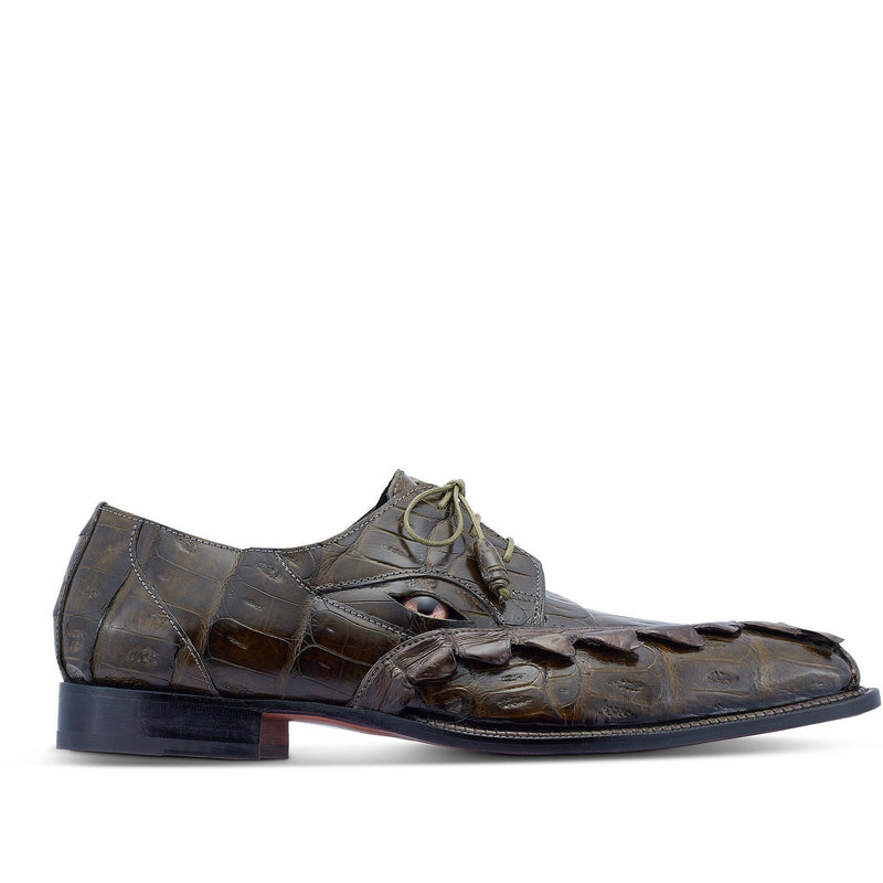 Mauri 3094 Slayer Men's Shoes Money Green Exotic Hornback / Crocodile Eyes Derby Oxfords (MA5435)-AmbrogioShoes