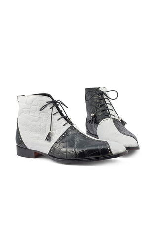 Mauri 3095 Othello Black & White Exotic Alligator Boots (MA5397)-AmbrogioShoes