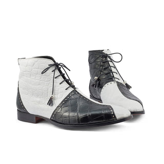 Mauri 3095 Othello Men's Shoes Black & White Exotic Alligator Boots (MA5397) (Special Order)-AmbrogioShoes