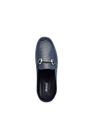 Mauri 3424/1 Sapphire Wonder Blue Exotic Ostrich Leg / Calf-Skin Leather Horsebit Mules (MA5434)-AmbrogioShoes