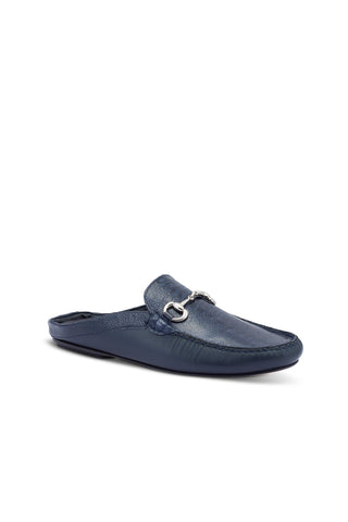 Mauri 3424/1 Sapphire Wonder Blue Exotic Ostrich Leg / Calf-Skin Leather Horsebit Mules (MA5434)-AmbrogioShoes