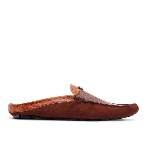 Mauri 3461 Fiesta Men's Shoes Sport Rust & Brown Exotic Ostrich Leg / Suede Leather Mules (MA5433)-AmbrogioShoes