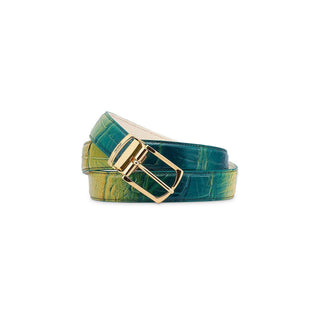 Mauri 4851 0100/35 Men's Multi Green Exotic Alligator Belt (MAB1048) (Special Order)-AmbrogioShoes