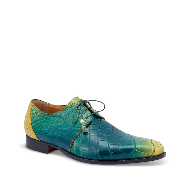 Mauri 4851 Chameleon Men's Shoes Multi Green Exotic Alligator Derby Oxfords (MA5423)-AmbrogioShoes