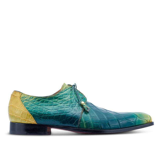 Mauri 4851 Chameleon Men's Shoes Multi Green Exotic Alligator Derby Oxfords (MA5423)-AmbrogioShoes