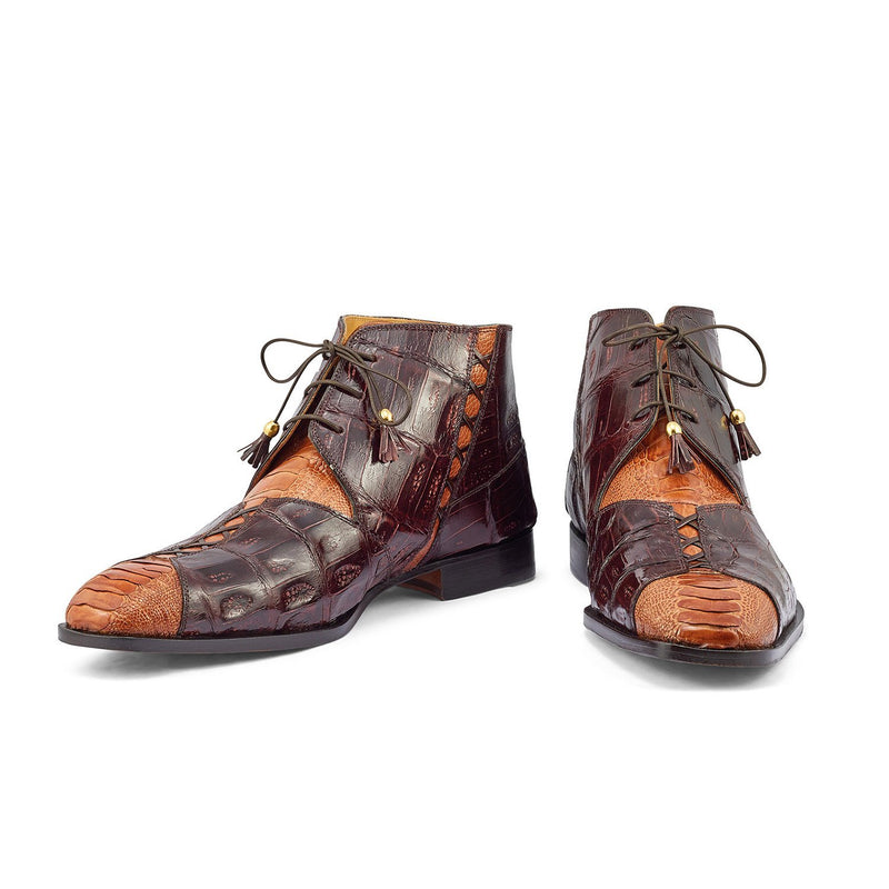 Mauri 4926 Harlem Men's Shoes Corn & Sport Rust Exotic Ostrich Leg / Crocodile Chukka Boots (MA5377) Multi / 8.5 US
