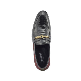 Mauri 4946 Monet Black & Coral Red Exotic Ostrich Leg / Matahari Fabric Horsebit Loafers (MA5398)-AmbrogioShoes