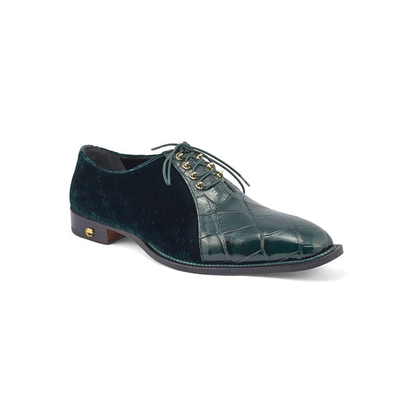 Mauri 4948 Lenox Men's Shoes Hunter Green Exotic Body Alligator / Velvet Embbosed Leather Oxfords (MA5353)-AmbrogioShoes