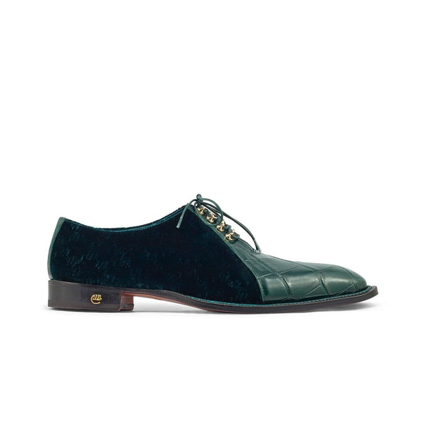 Mauri 4948 Lenox Men's Shoes Hunter Green Exotic Body Alligator / Velvet Embbosed Leather Oxfords (MA5353)-AmbrogioShoes
