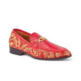 Mauri 4954 Wealth Men's Shoes Exotic Alligator Skin / Gobelins Fabric / Calf-Skin Leather Horsebit Loafers (MA5363) (Special Order)-AmbrogioShoes