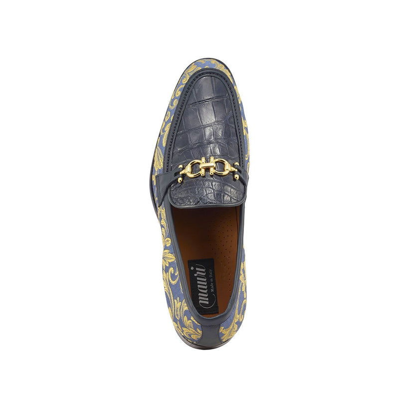 Mauri 4954 Wealth Men's Shoes Two-Tone Blue Exotic Alligator / Gobelins Fabric / Calf-Skin Leather Horsebit Loafers (MA5362)-AmbrogioShoes