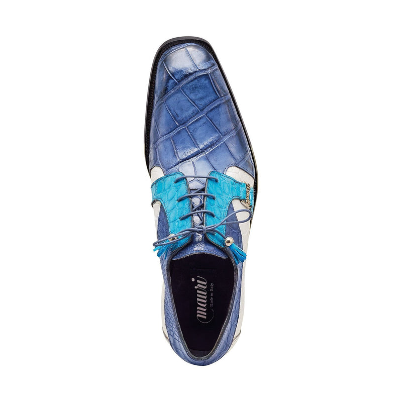Mauri 4971 Capone Men's Shoes Carribean Blue, Azure & White Exotic Alligator Derby Oxfords (MA5315)-AmbrogioShoes