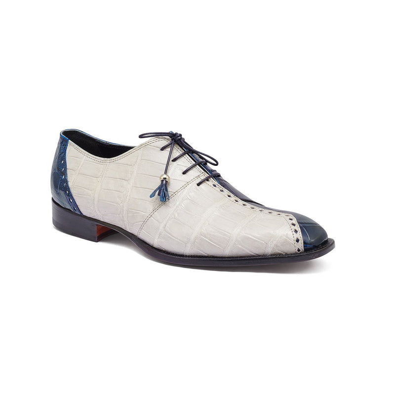Mauri 4975 Two Face Men's Shoes Wonder Blue & Acre Raindrops Exotic Alligator Oxfords (MA5317)-AmbrogioShoes