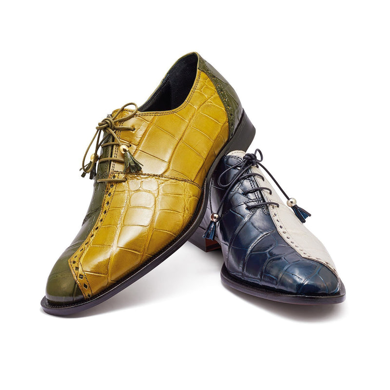Mauri 4975 Two Face Men's Shoes Wonder Blue & Acre Raindrops Exotic Alligator Oxfords (MA5317)-AmbrogioShoes