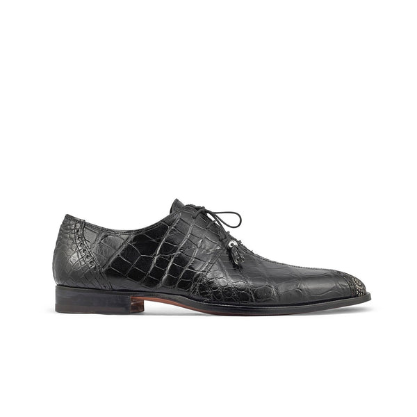 Mauri 4975/2 Two Face Men's Shoes Black & White Exotic Alligator / Matahari Fabric Oxfords (MA5400)-AmbrogioShoes