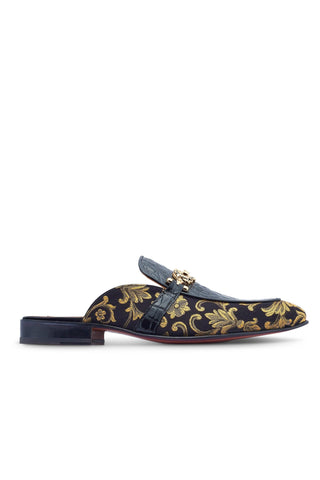 Mauri 4976 Bermuda Exotic Alligator Skin & Gobelins Fabric Horsebit Mules (MA5442)-AmbrogioShoes