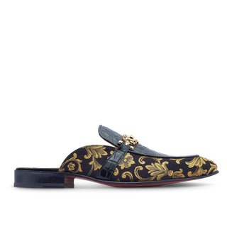 Mauri 4976 Bermuda Men's Shoes Exotic Alligator Skin & Gobelins Fabric Horsebit Mules (MA5442)-AmbrogioShoes