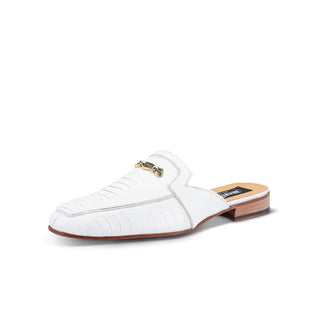Mauri 4981 Mecca Men's Shoes White Exotic Ostrich Leg Slip-On Mules (MA5413)-AmbrogioShoes