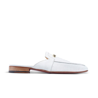 Mauri 4981 Mecca Men's Shoes White Exotic Ostrich Leg Slip-On Mules (MA5413)-AmbrogioShoes