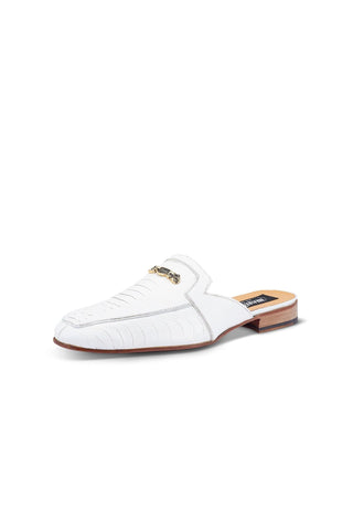 Mauri 4981 Mecca White Exotic Ostrich Leg Slip-On Mules (MA5413)-AmbrogioShoes