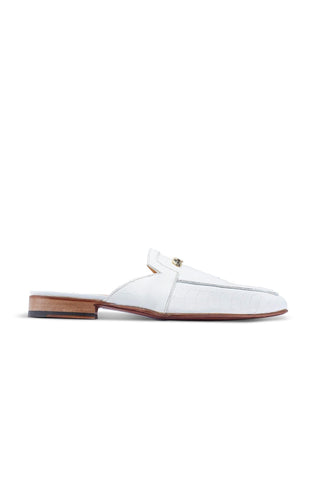 Mauri 4981 Mecca White Exotic Ostrich Leg Slip-On Mules (MA5413)-AmbrogioShoes