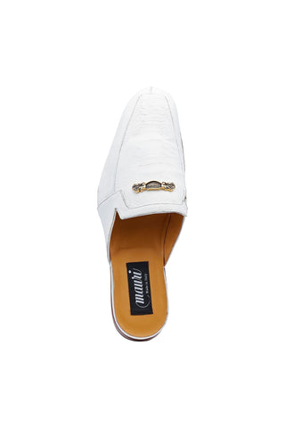 Mauri 4981 Mecca White Exotic Ostrich Leg Slip-On Mules (MA5413)-AmbrogioShoes