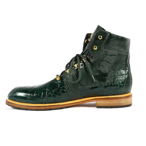 Mauri 4986 Tracker Men's Shoes Forest Green Exotic Alligator / Ostrich Leg Lace-up Boots (MA5508)-AmbrogioShoes