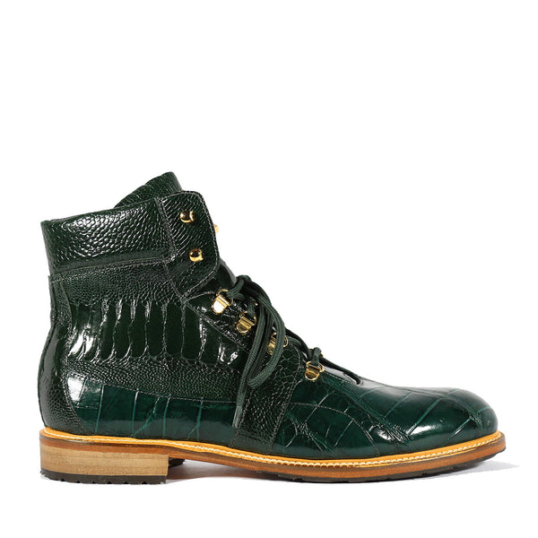 Mauri 4986 Tracker Men's Shoes Forest Green Exotic Alligator / Ostrich Leg Lace-up Boots (MA5508)-AmbrogioShoes