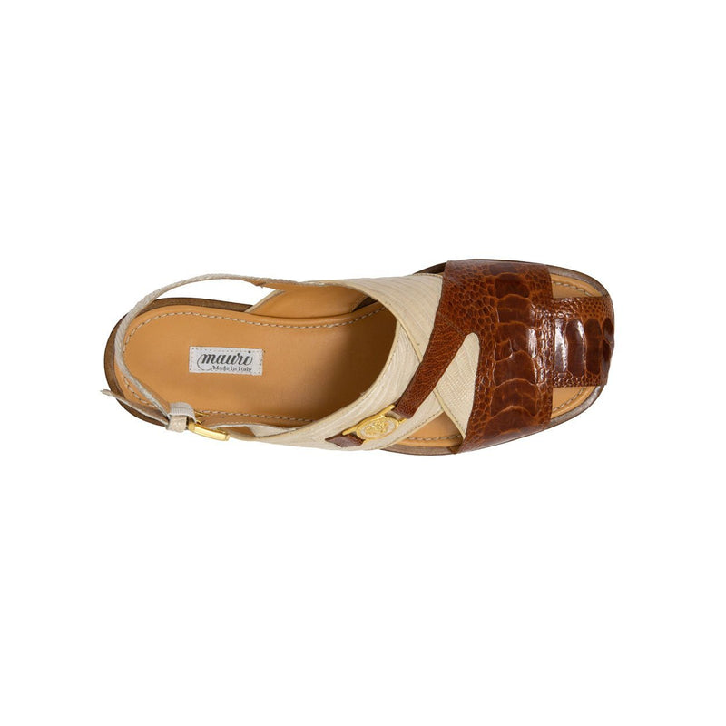 Mauri Romano Men's Shoes Gold Exotic Teju Lizard / Ostrich Leg Sandals 5076 (MA5115)-AmbrogioShoes