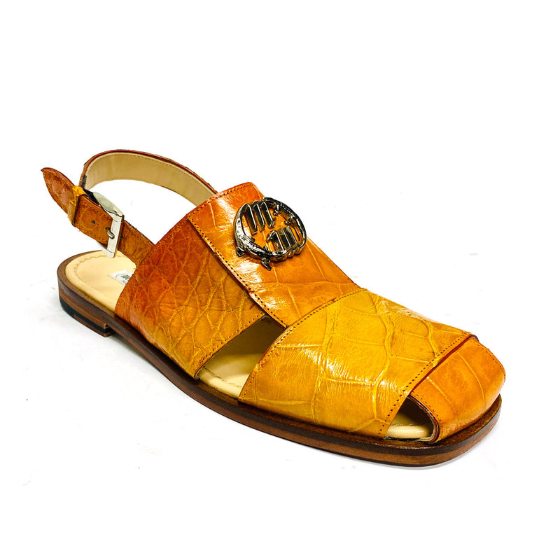 Mauri 5126 Men's Shoes Orange Exotic Alligator Slip-On Sandals (MAS5506)-AmbrogioShoes