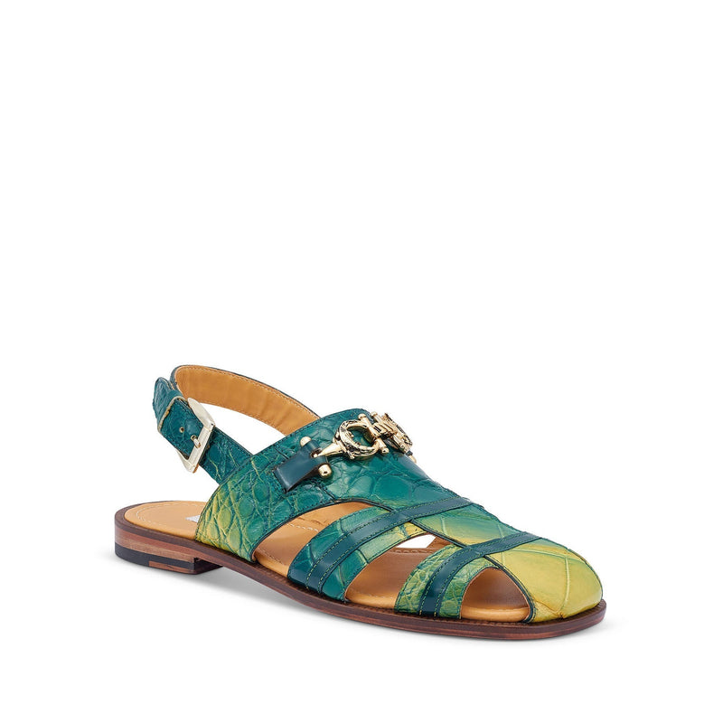 Mauri 5128 Tarragon Men's Shoes Multi Green Exotic Alligator Horsebit Sandals (MA5424)-AmbrogioShoes