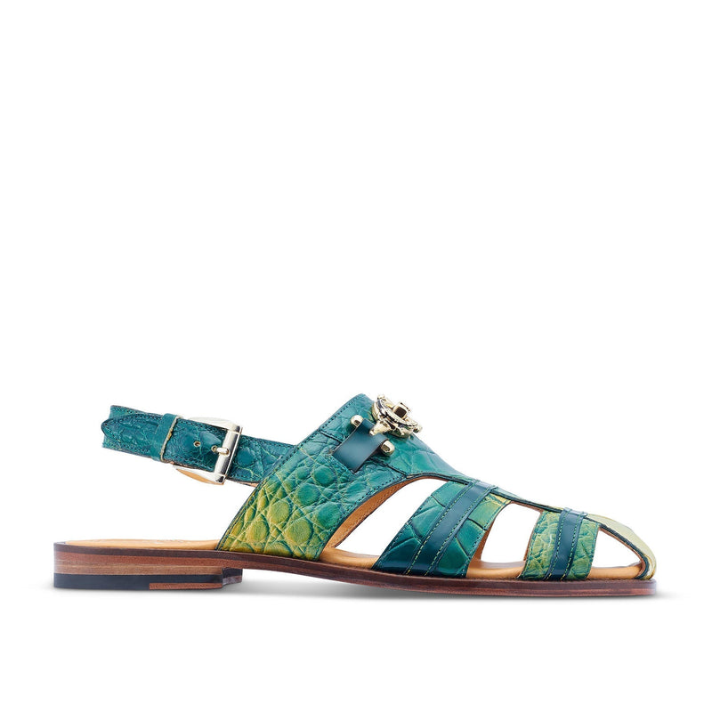 Mauri 5128 Tarragon Men's Shoes Multi Green Exotic Alligator Horsebit Sandals (MA5424)-AmbrogioShoes