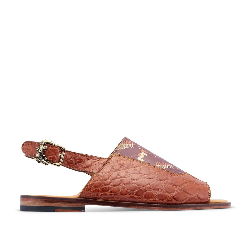 Mauri 5129 Skipper Men's Shoes Cognac & Brown Exotic Alligator / Calf-Skin Leather Sandals (MA5453)-AmbrogioShoes