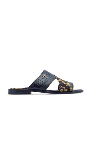 Mauri 5140 Cancun Exotic Ostrich Skin & Gobelins Fabric Slip-On Sandals (MA5417)-AmbrogioShoes